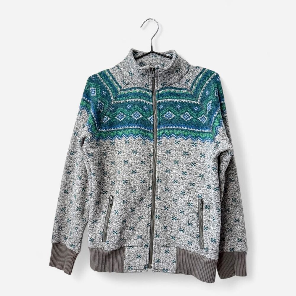 Gap Kids Gray blue Nordic pattern zip-up sweater with greenblue geometric print